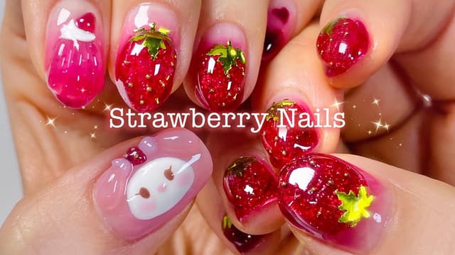 딸기 마이멜로디 네일.. 귀엽자나🥺🍓 요즘 유행하는 배치!💗 셀프네일 / 네일아트